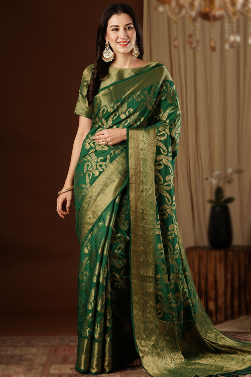 Green Silk Woven Zari Handloom Saree