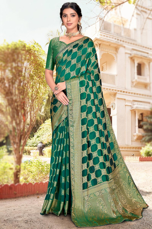 Dark Green Soft Silk Saree With Embroidered Lace border