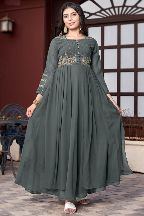 Buy A Line Square Neck Thread Work Plus Size Kurtis Online for Women in France