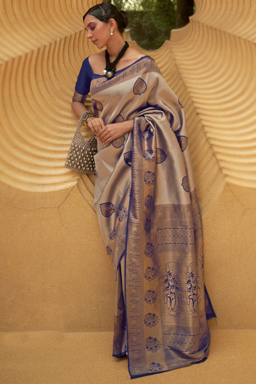 Grey Beige Art Silk Embroidered Saree