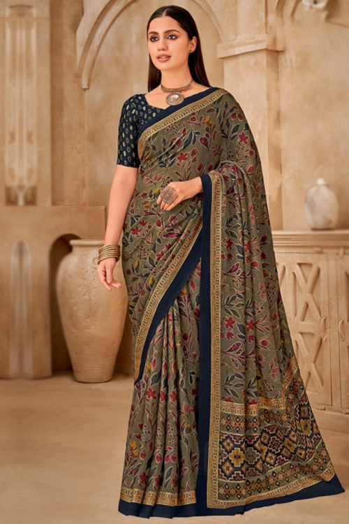 Grey Georgette Saree With Weaved For Festival
