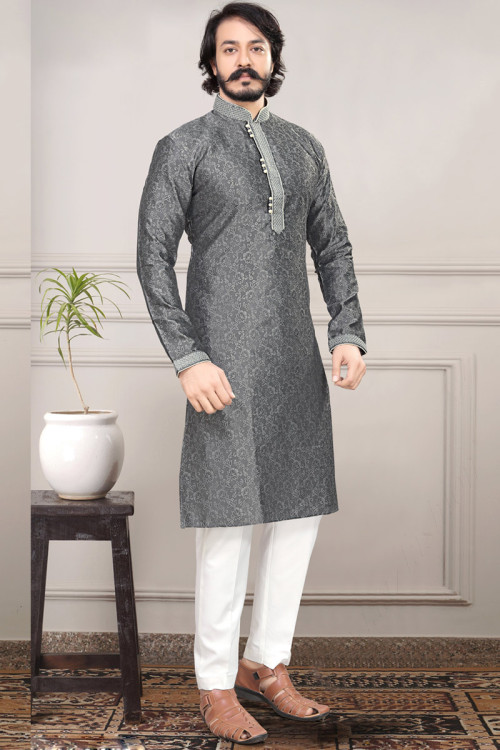 Grey Pakistani Special Kurta Pajama For Eid