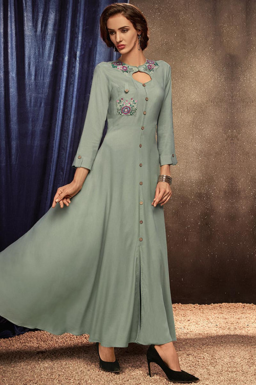 Buy Casual Wear Key Hole Neck Zari Work Indian Kurti Tunic Online