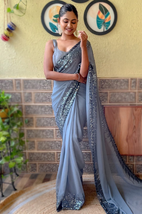 Buy 52 XXL Size Gris Sarees Online for Women in France