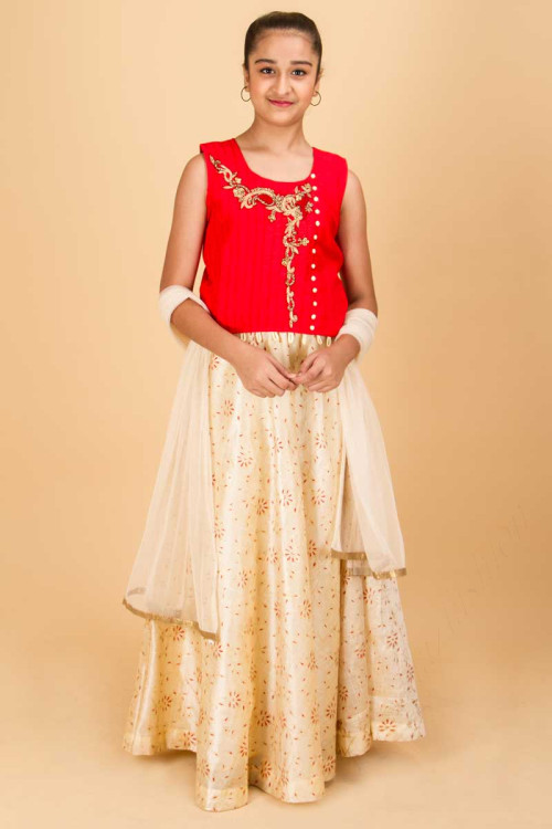 Anarkali Suit With Zari And Resham At Top With Creamish Colored