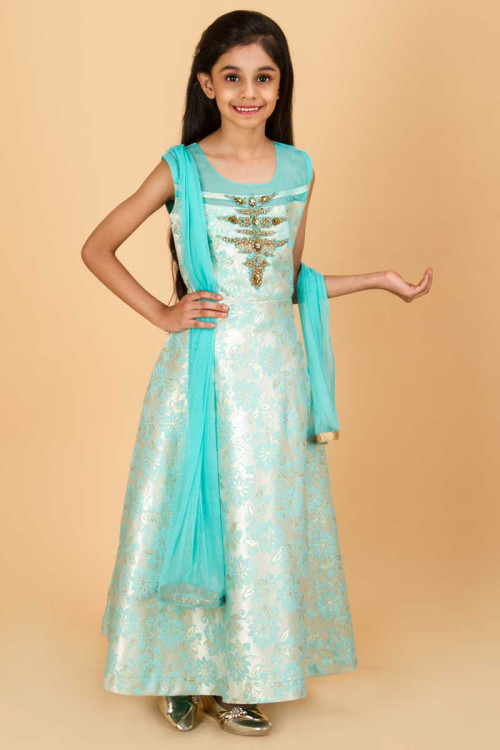 Dual Colored Light Blue Anarakali Suit With Resham And Zari Work