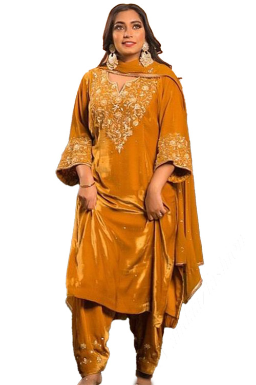 Yellow Designer Anarkali Gown In Cotton With Lucknowi Chikankari Embro