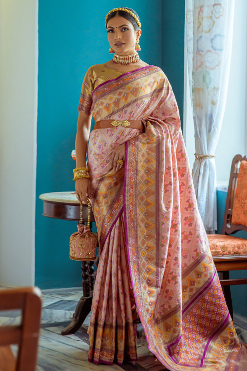 Handloom Pale Pink Weaved Zari Banarasi Silk Saree 