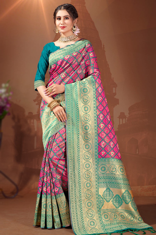 Hot Pink Silk Weaved Zari Patola Saree