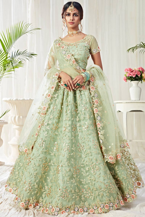 Buy FUSIONIC Pastel Green color Soft net base sequins work lehenga choli  For Women at Amazon.in