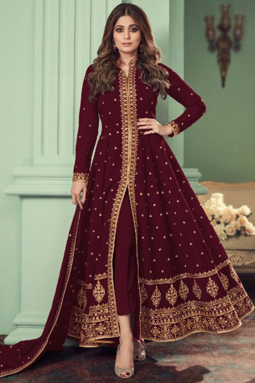 Shabana Red Cotton Designer Anarkali Suit Set for Women Online – UrbanStree