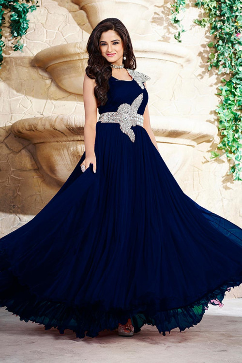Navy Blue Georgette Gown