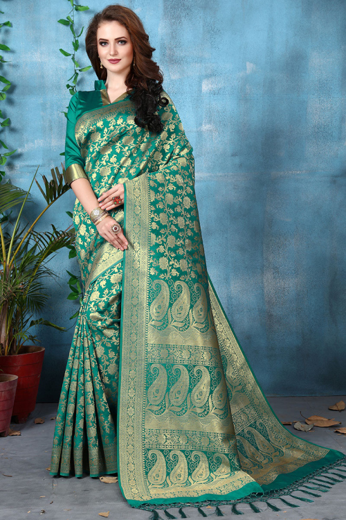 Indian Persian Green Art Silk Banarasi Saree