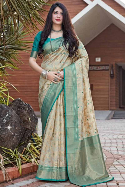 Indian Wear Woven Zari Art Silk Light Beige Saree