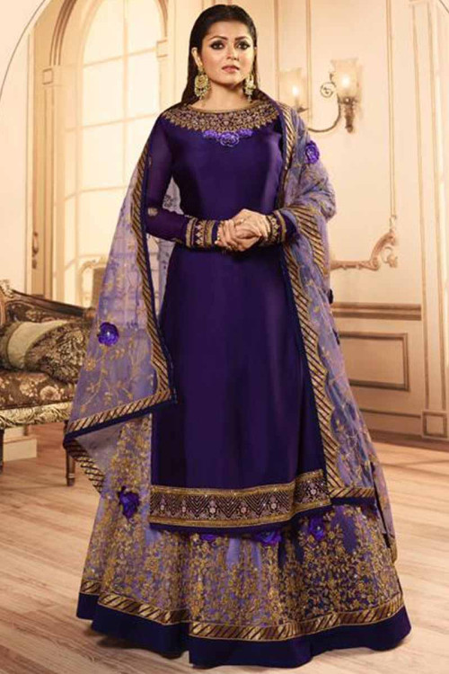 Buy Indigo Blue Net Lehenga with Silk Choli Online - LSTV03860 | Andaaz ...