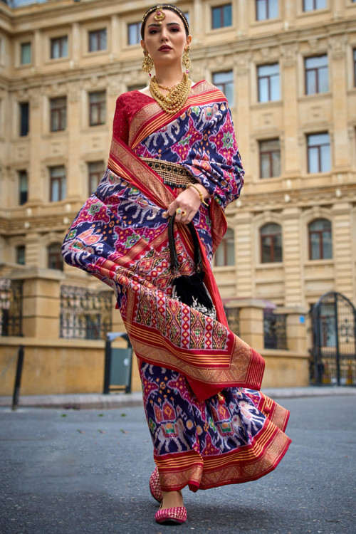 Indigo Blue Zari Embroidered Georgette Saree