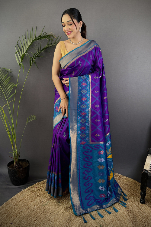 Indigo Blue Soft Silk Weaved Broad Border Saree
