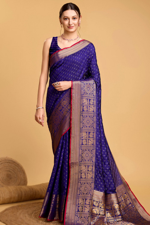 Indigo Blue Soft Silk Woven Zari Festival Wear Saree