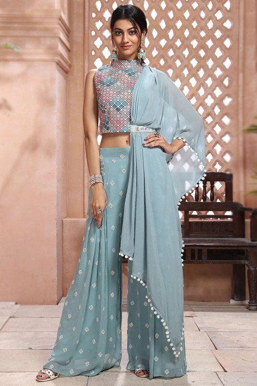 Indo-Western Crop Top With Georgette Palazzo 