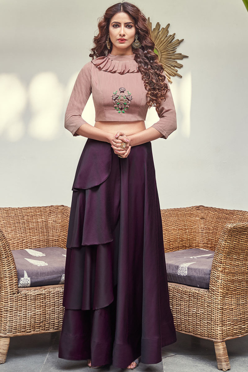 Indo Western Raw Silk Choli With Silk Skirt