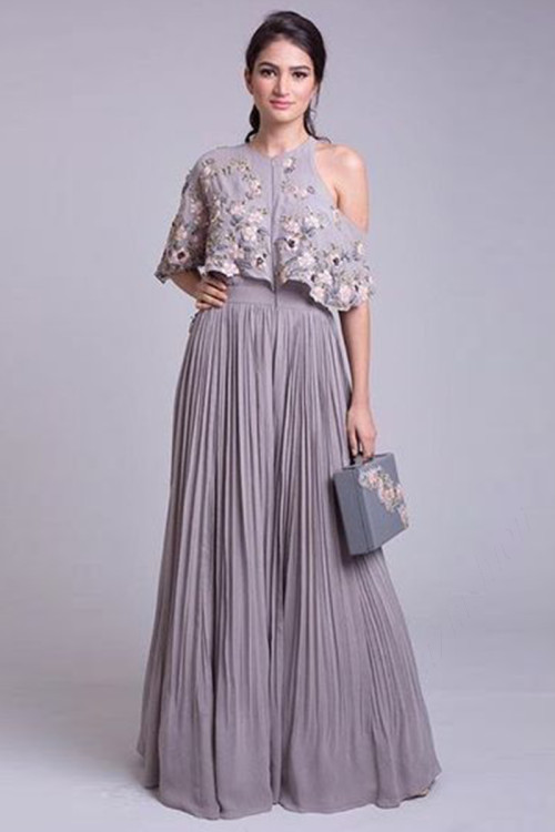 Indo-Western Style Georgette Lavender Grey Gown