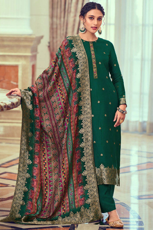 Mehndi Color Party Wear Gharara Suit With Dupatta :: ANOKHI FASHION