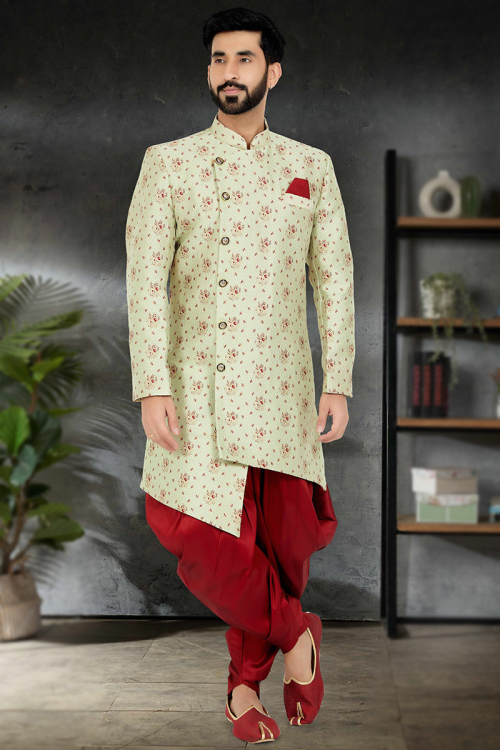 Jacquard Pistachio Green Man Sherwani