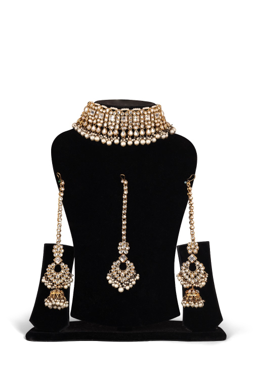 Gold Stone Necklace And Earing Jewellery Set
