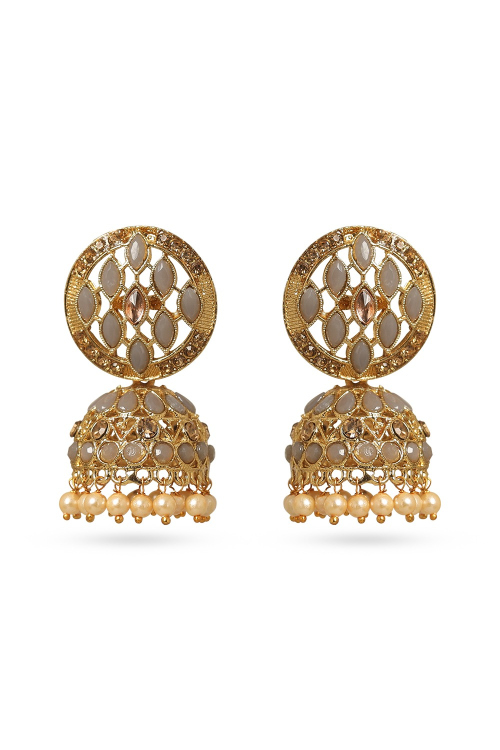 Dark Grey Beads Gold Plated Earrings