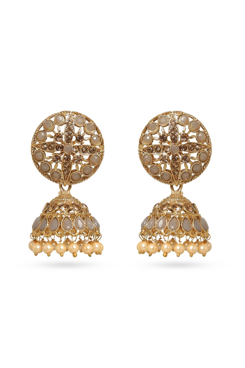 Light Grey Beads Gold Plated Earrings