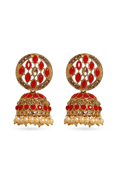 Red Beads Gold Plated Earrings