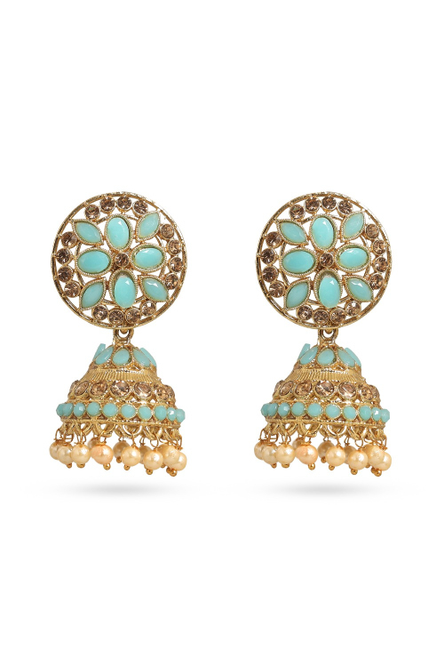Mint Blue Stone Gold Plated Earrings