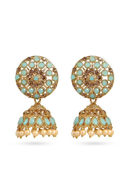 Mint Blue Stone Gold Plated Earrings