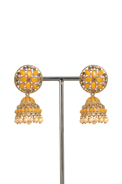 Light Orange Stone Work Gold Plated Earrings