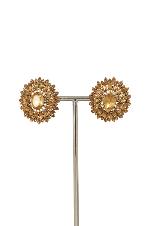 Gold Stone Work Stud Earrings With Gold Plated Finish