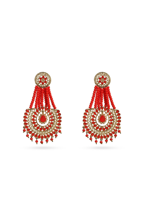 Red Beads Earrings With Gold-Plated Finish