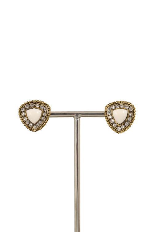 Gold Stone And Gold Pleated Stud Earrings
