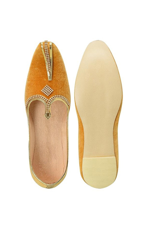 Carrot Orange Velvet Men's Embroidered Traditional Mojari