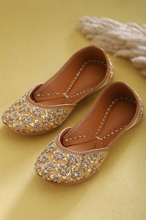 Dark Beige Embroidered Silk Women's Jutti