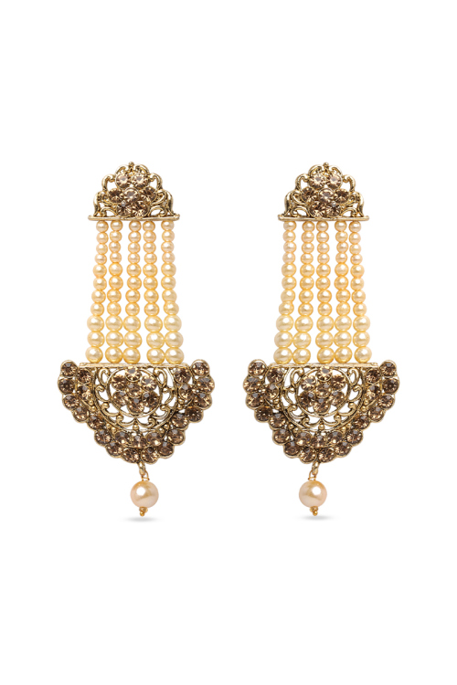Brown Stone Studded Pearl Drop Earrings