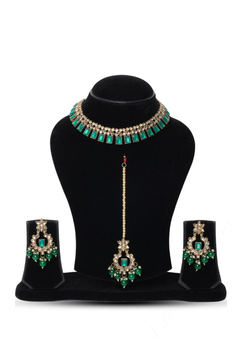  Choker Necklace Set with Drop Earring and Mangtikka