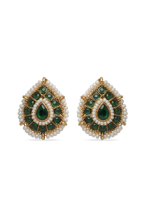  Green Stone Studded Metal Earring Studs