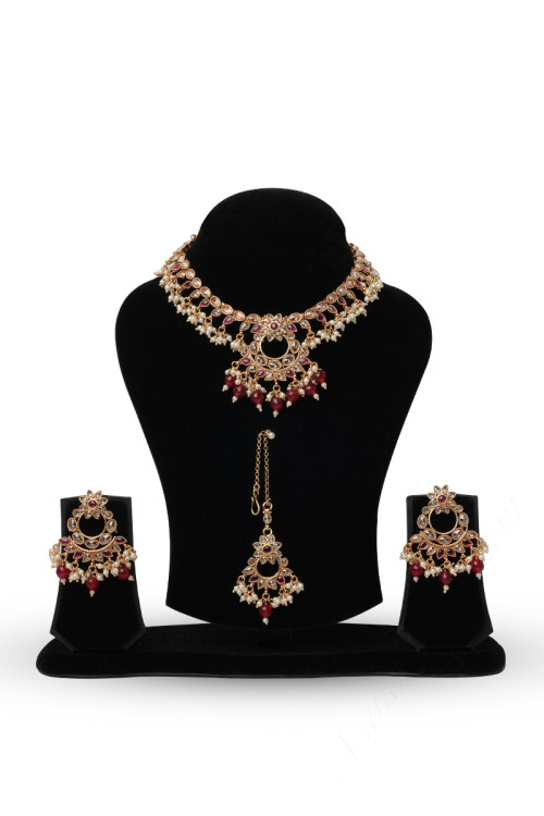  Gold Choker Necklace Set with Chandbali Earring and Mangtikka