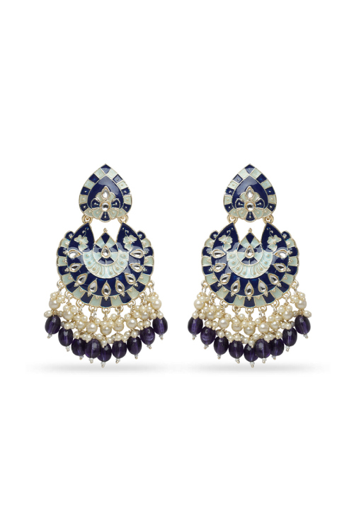  Chandbali Earrings with Meenakari Kundan and Pearls