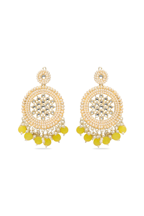 Antique Gold Chandbalis with Kundan & Pearls