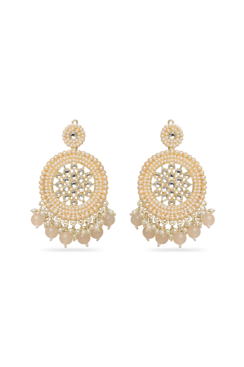 Elegant Peach Pearl Chandbalis in Kundan Finish