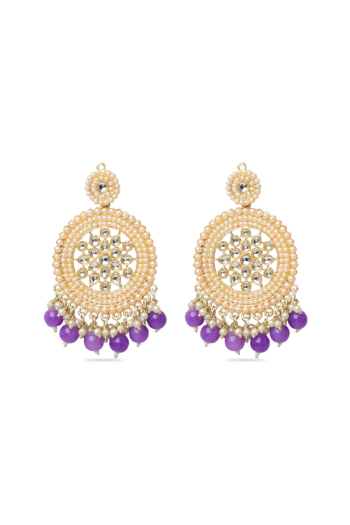Kundan Embroidered Chandbalis with Pearl Hangs
