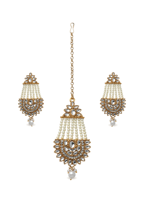 Elegant Kundan Drop Set with Pearl Maangtika