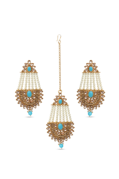 Festive Kundan Pearl Drops with Tikka Set