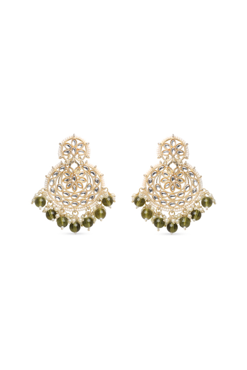 Beaded Kundan Chandbalis in Gold Tone Finish